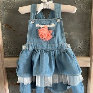1 Little lass denim dress with tulle ruffle.